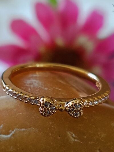 Gold Plated White Stone Bow Shaped Finger Ring - WRA1020