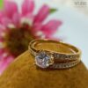 Gold Plated Dual Layered White Stone Finger Ring - WRA1019