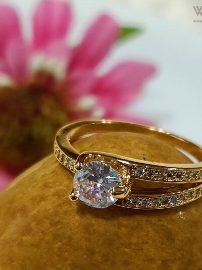 Gold Plated Dual Layered White Stone Finger Ring - WRA1019