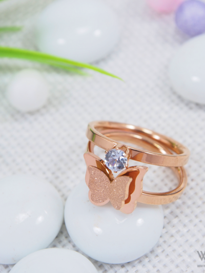 Rose Gold Plated Cute Dual Butterfly Finger Ring - WRA1001