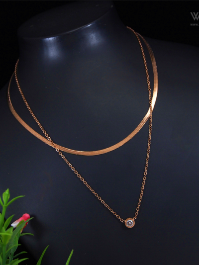 Rose Gold Plated Double Layered Pendant Necklace - WNA1007