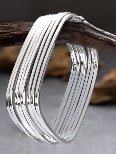 Sterling Silver Plated Square shaped Bangles - WBA1001