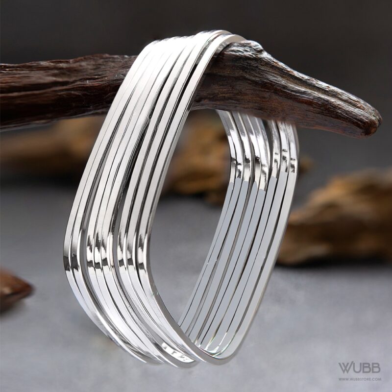 Sterling Silver Plated Square shaped Bangles - WBA1001