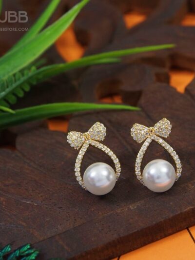 Korean Gold-Plated Pearl with Knot Earring - WAA1003