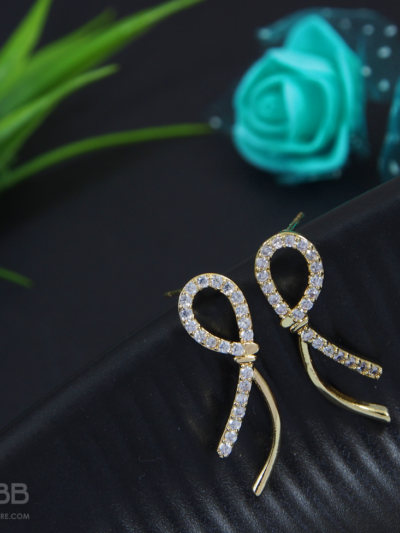 Gold Plated Strap Shaped Drop Earring - WAA1008