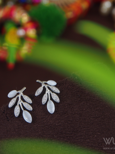 Silver Plated Leaf Shaped Stud Earring- WAA1009