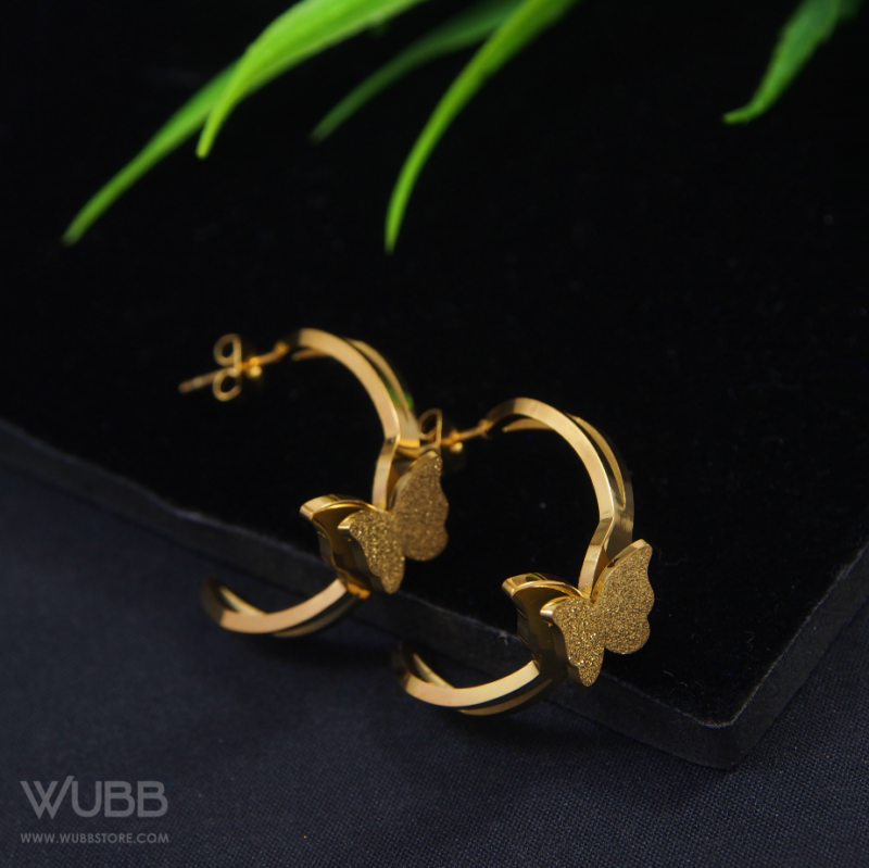 Gold Plated Butterfly Cuff Hoops Earring - WAA1012