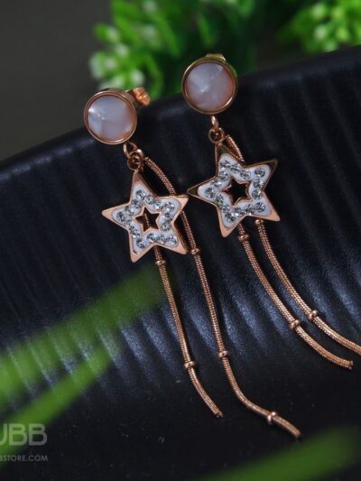 Rose Gold Plated Star Shaped chain Hanging Earring - WAA1017