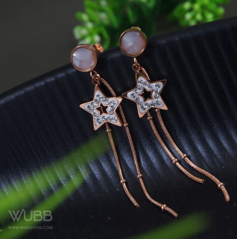 Rose Gold Plated Star Shaped chain Hanging Earring - WAA1017