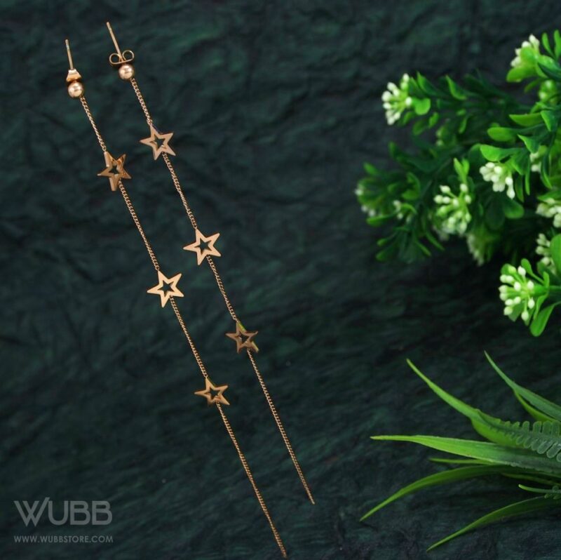 Rose Gold Plated Star Shaped Chain Earring- WAA 1023