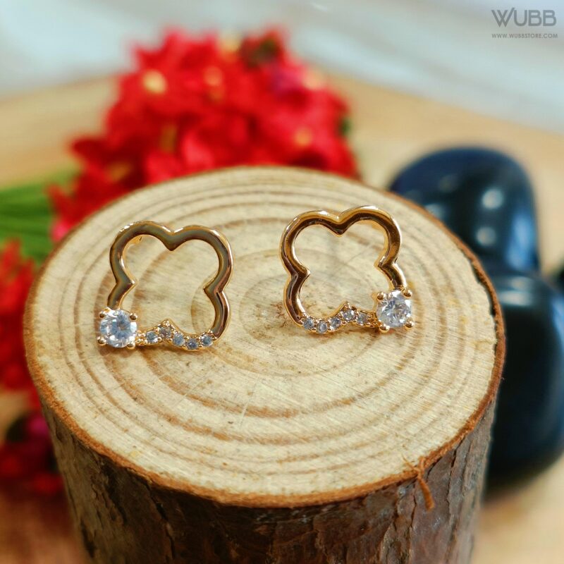 Gold Plated Flourishing Clover Shaped Stud Earring- WAA 1025