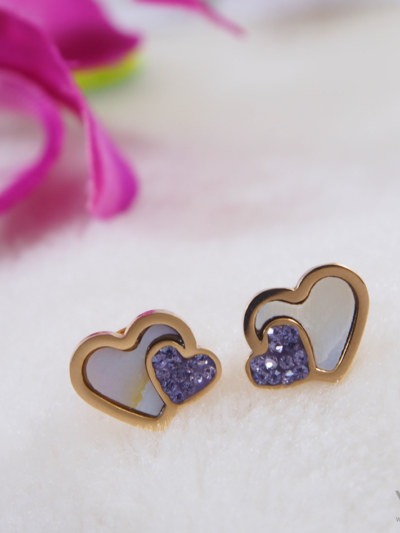 Rose Gold Plated Gorgeous Dyad Small Heart Stud Earring- WAA 1026