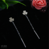 Stainless Steel Silver Plated Floral Dangler Thread Earring- WAA 1027