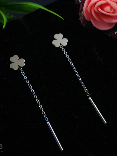 Stainless Steel Silver Plated Floral Dangler Thread Earring- WAA 1027