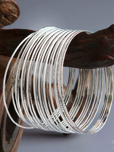 Trendy White and Silver Tuned Bangles Set -WBA1005