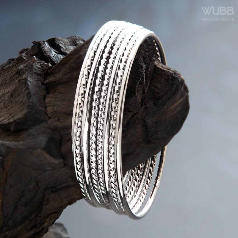 Steriling Silver Plated Round Set of Bangles- WBA1006