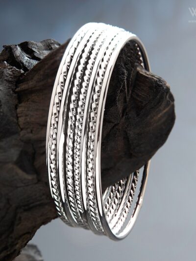 Steriling Silver Plated Round Set of Bangles- WBA1006