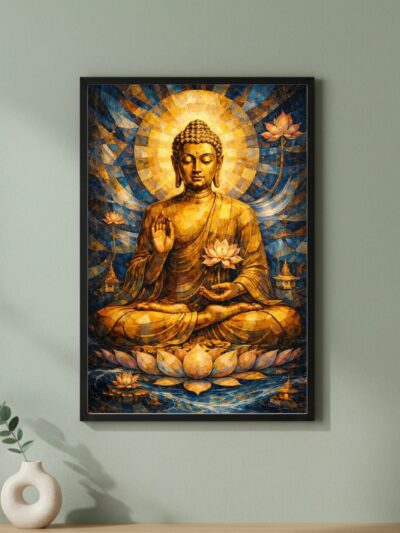 Abstract Geometric Golden Calm Buddha - Spiritual Wall Art Poster