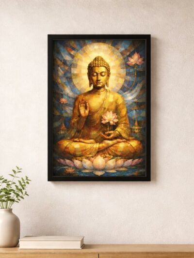 Abstract Geometric Golden Calm Buddha - Spiritual Wall Art Poster