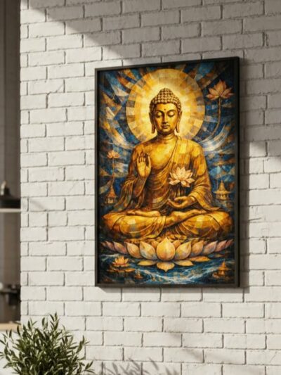Abstract Geometric Golden Calm Buddha - Spiritual Wall Art Poster